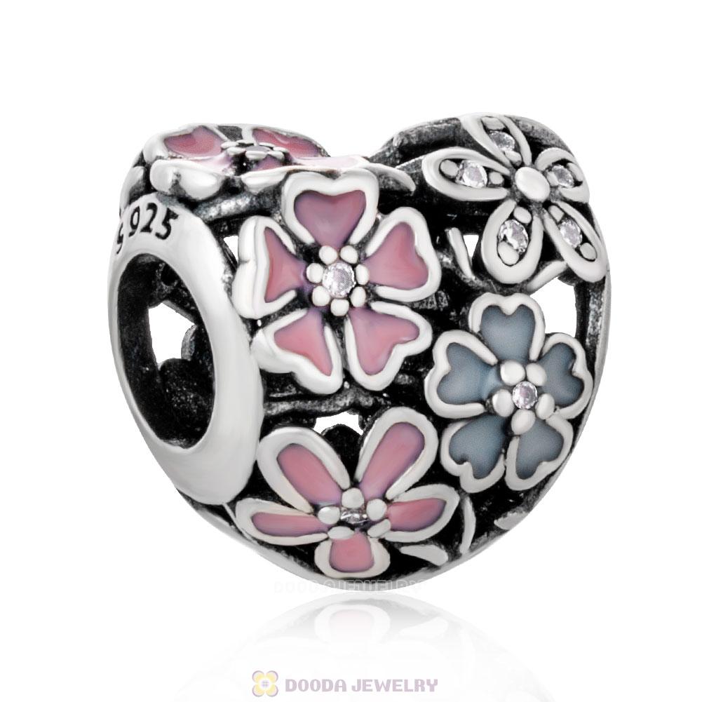 Poetic Blooms Flower Heart Charm with Enamel