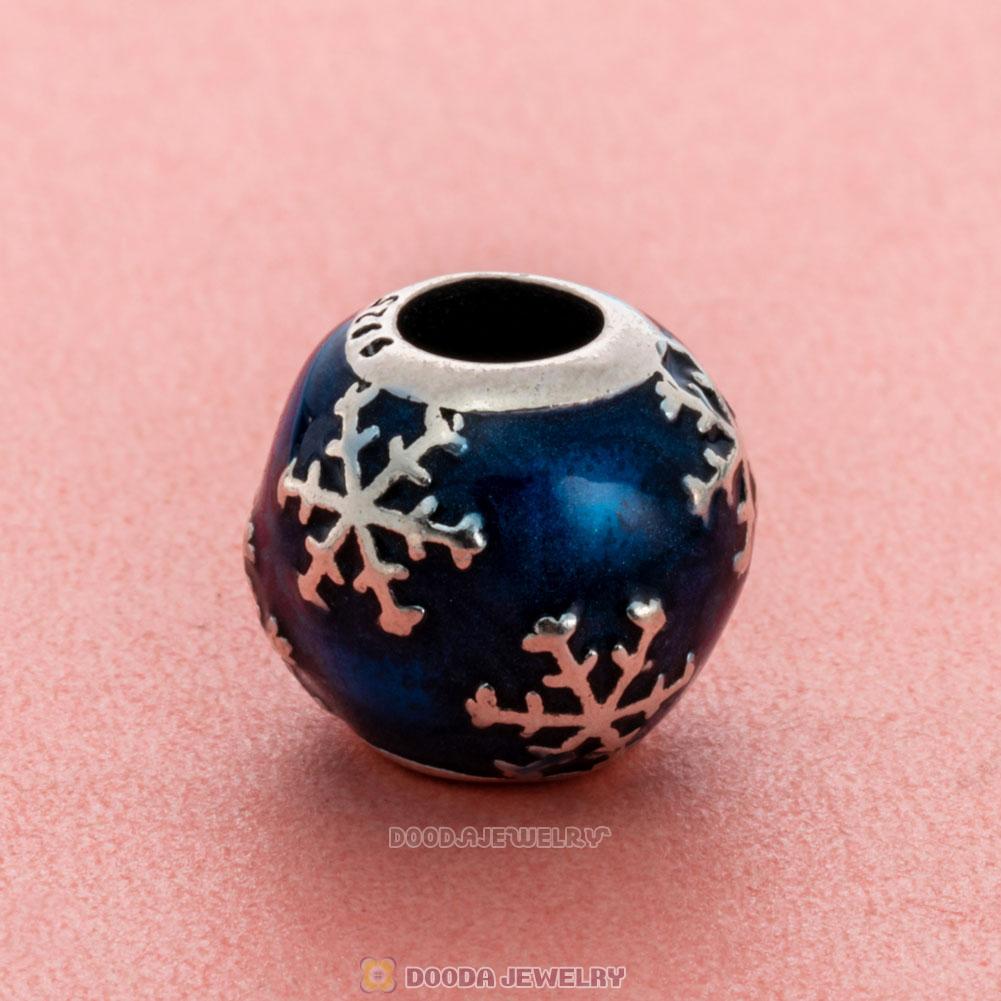 925 Sterling Silver Snowflake with Blue Enamel Charm