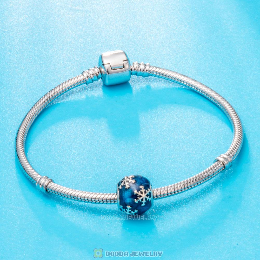 925 Sterling Silver Snowflake with Blue Enamel Charm