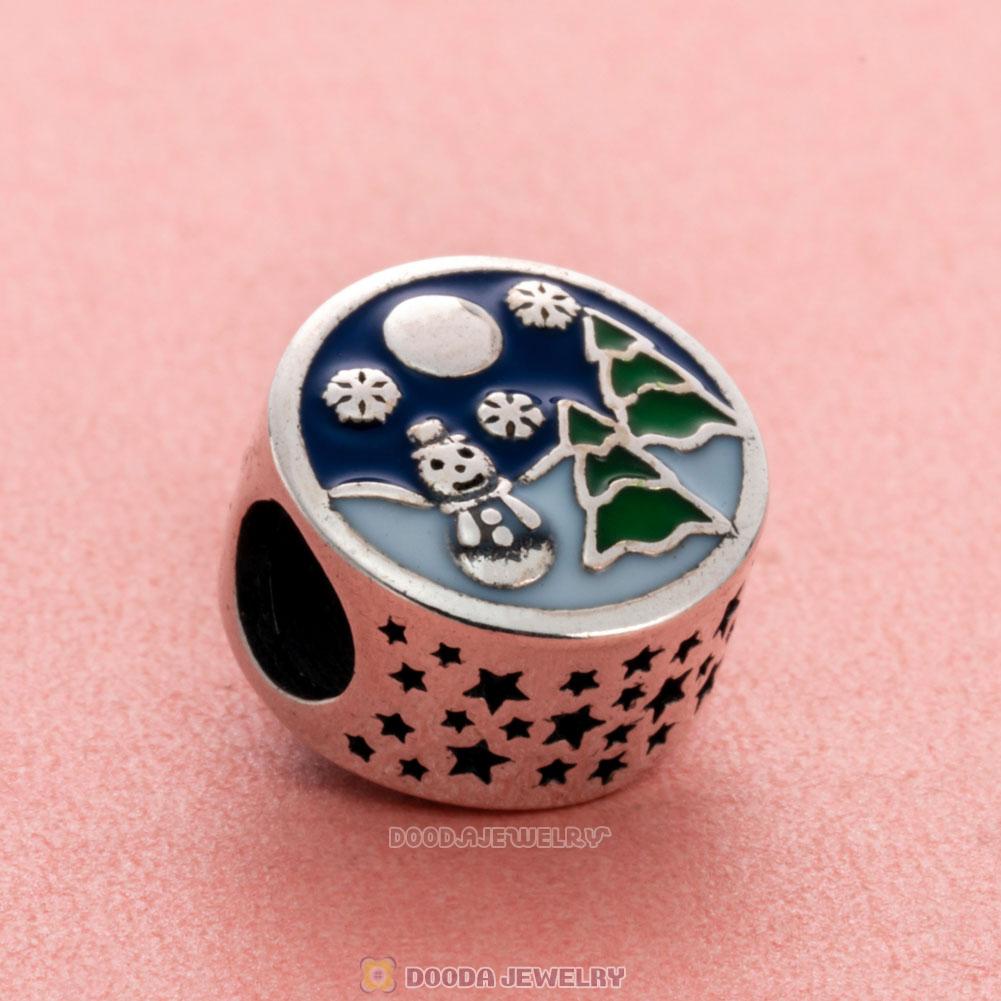 Christmas Snowman Tree Enamel Charm Beads