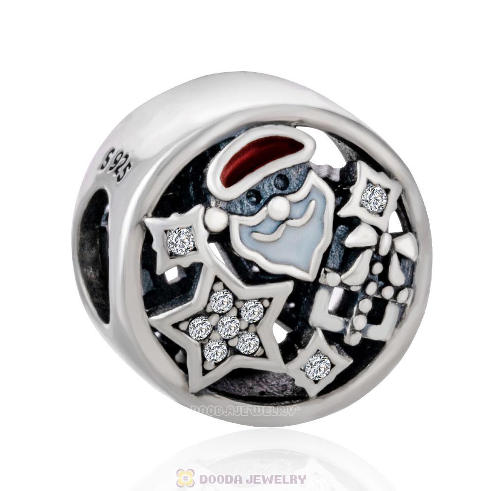 Christmas Santa Gift Enamel and Clear cz Charm Beads