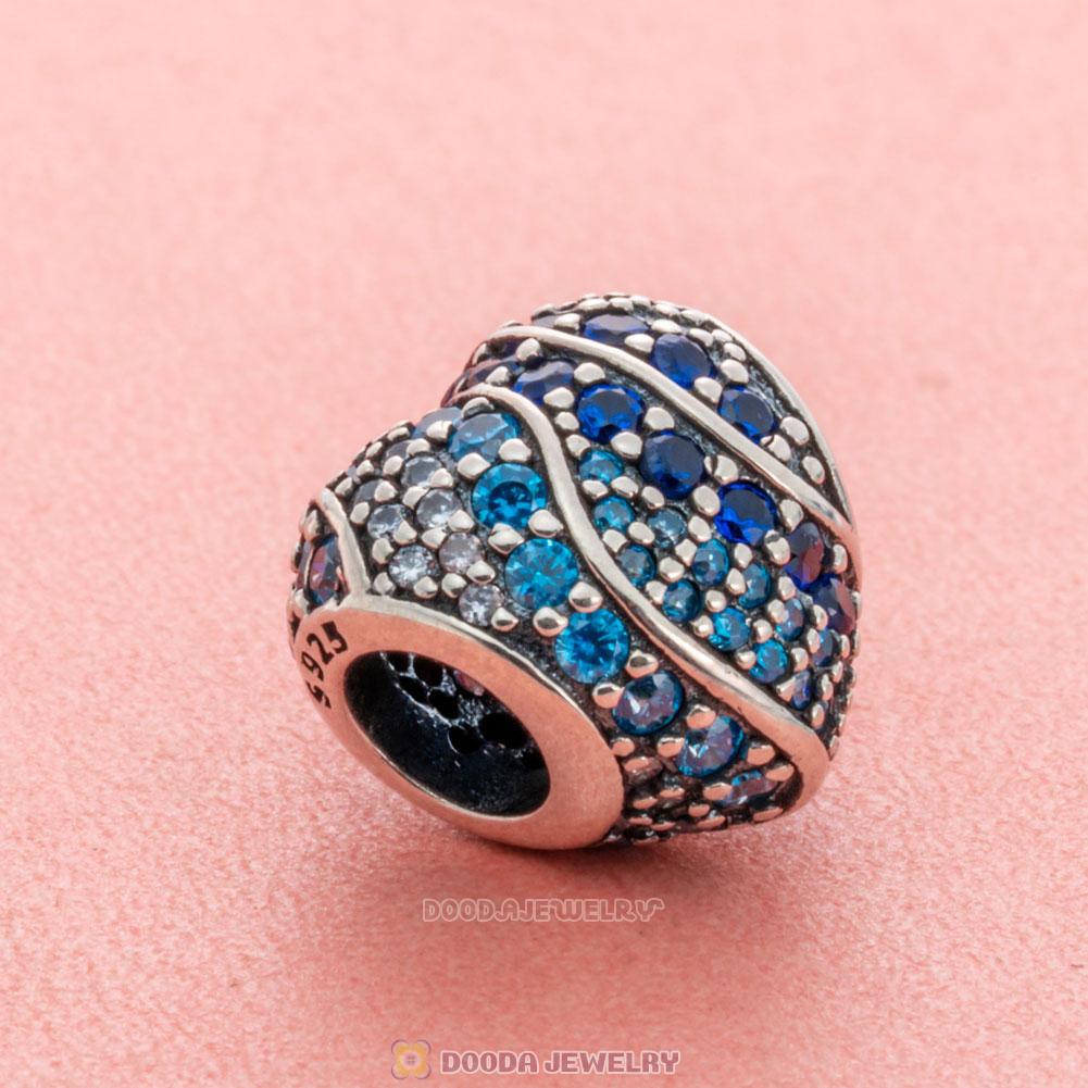 Aqua Heart Clear and Blue Zircon Charm Bead