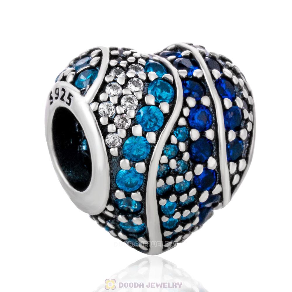 Aqua Heart Clear and Blue Zircon Charm Bead