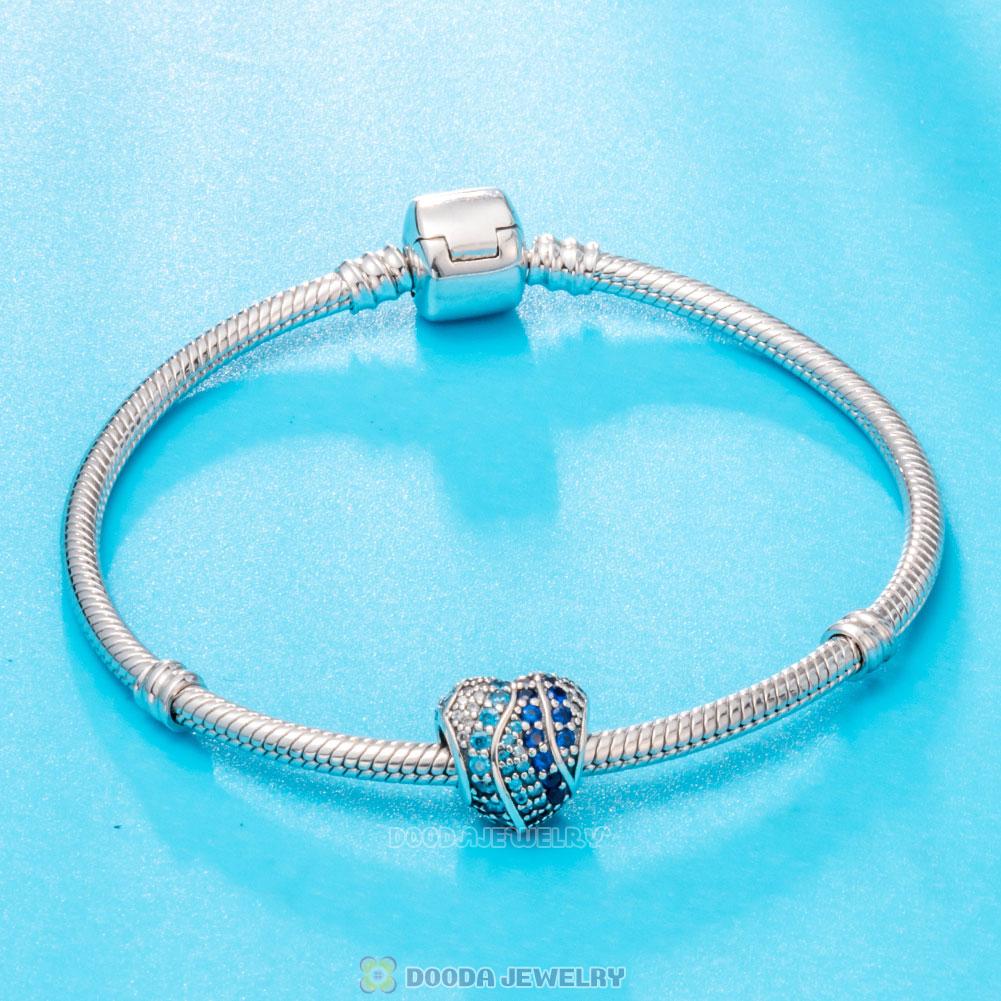 Aqua Heart Clear and Blue Zircon Charm Bead