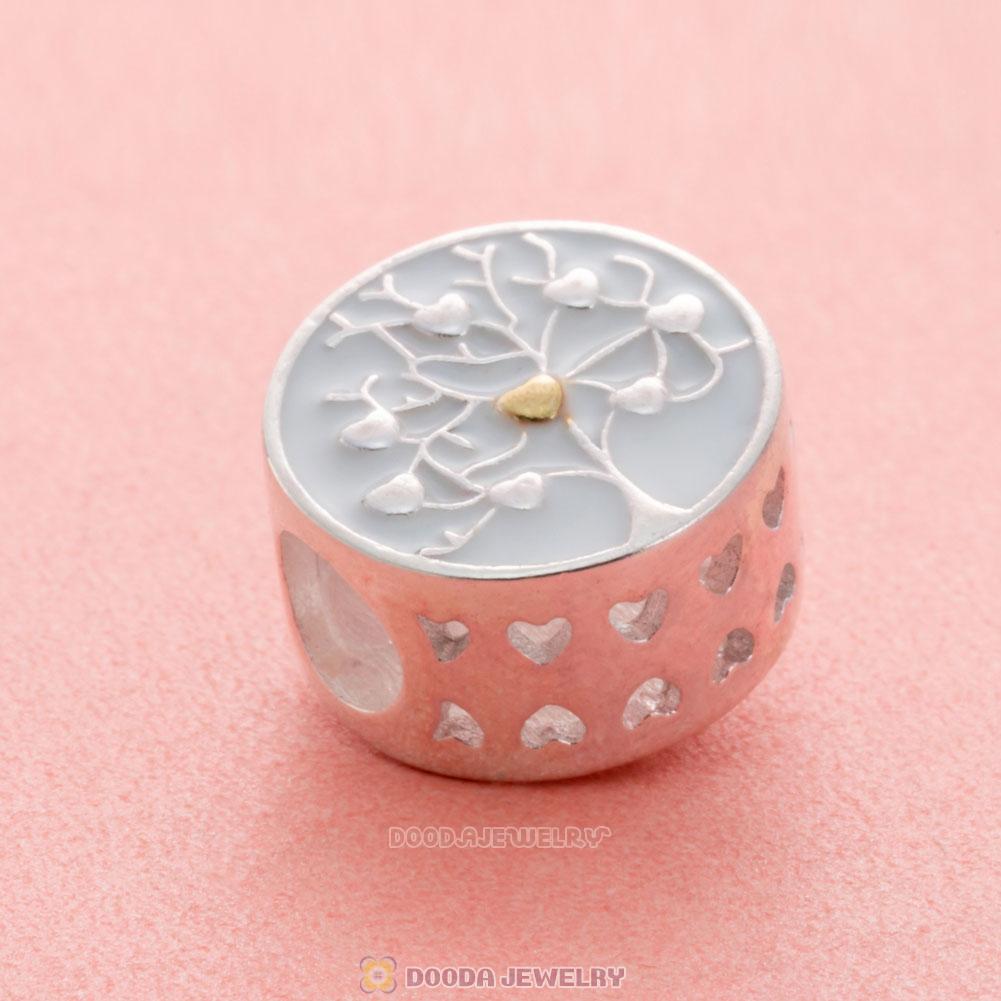 Tree of Hearts Charm Bead with White Enamel