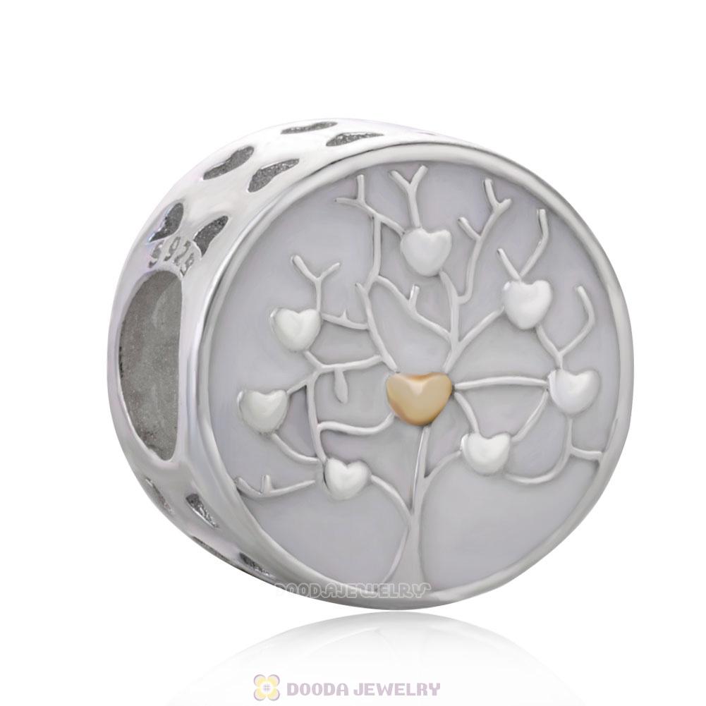 Tree of Hearts Charm Bead with White Enamel
