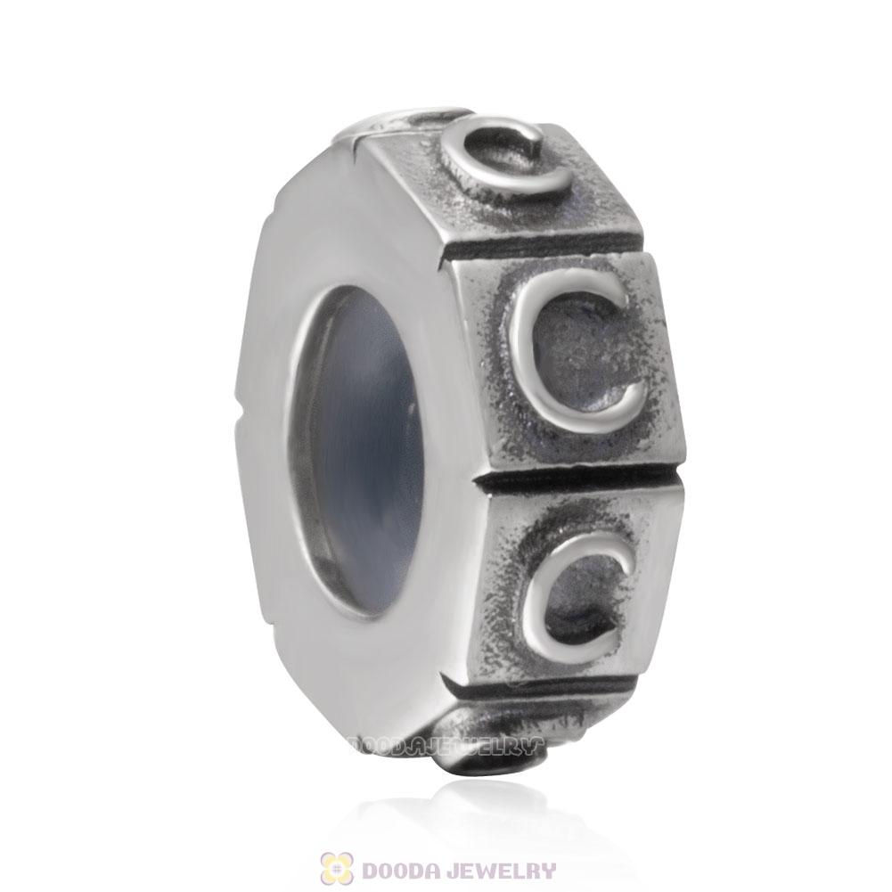 Alphabet Letter C 925 Sterling Silver Rubber Stopper Beads 
