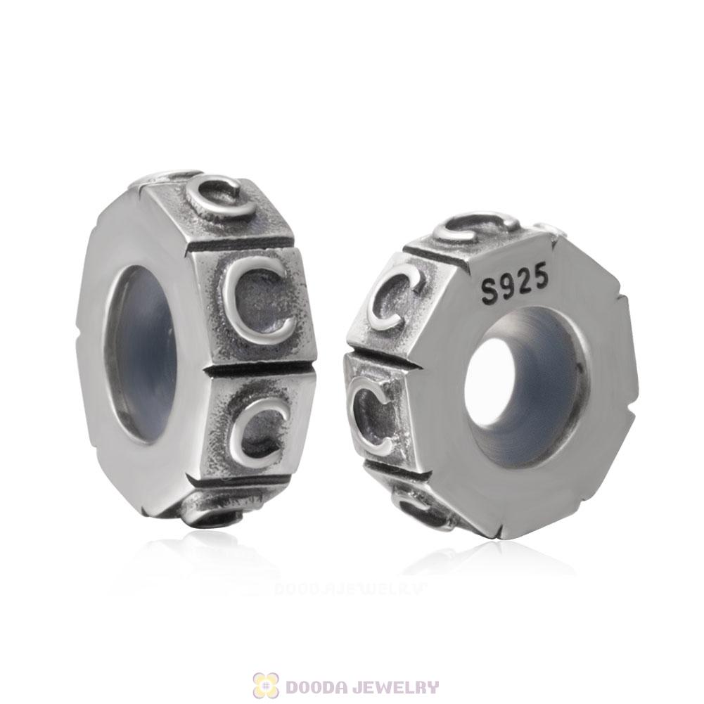 Alphabet Letter C 925 Sterling Silver Rubber Stopper Beads 