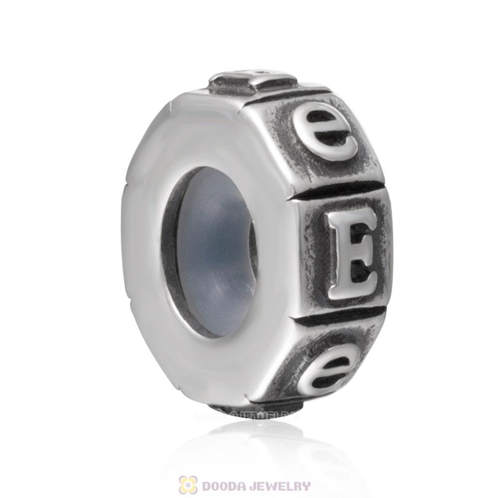 Alphabet Letter E 925 Sterling Silver Rubber Stopper Beads 