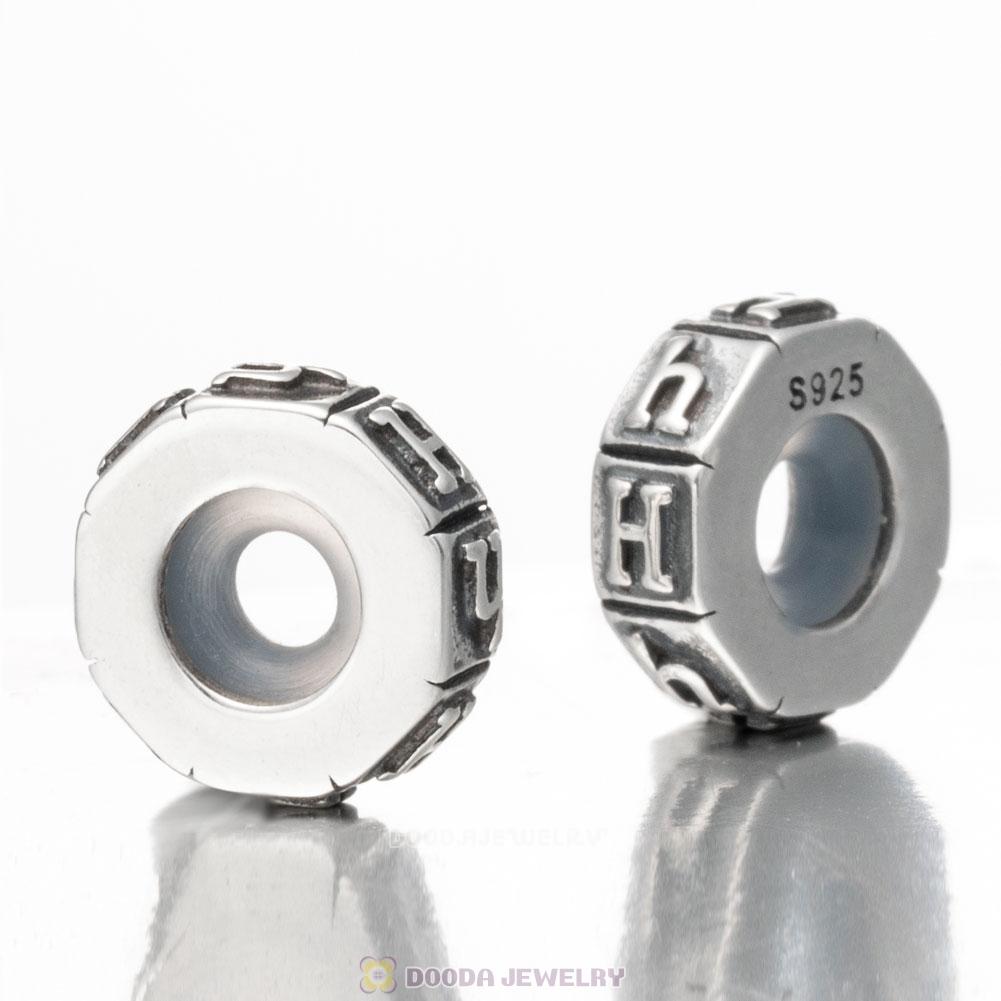 Alphabet Letter H 925 Sterling Silver Rubber Stopper Beads 
