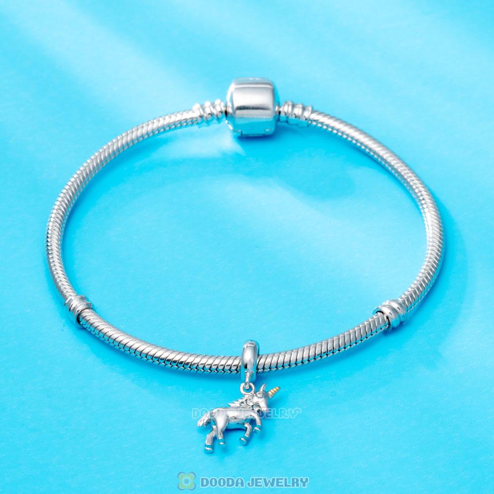 Dangle Unicorn Charms with Blue Enamel and Crystal