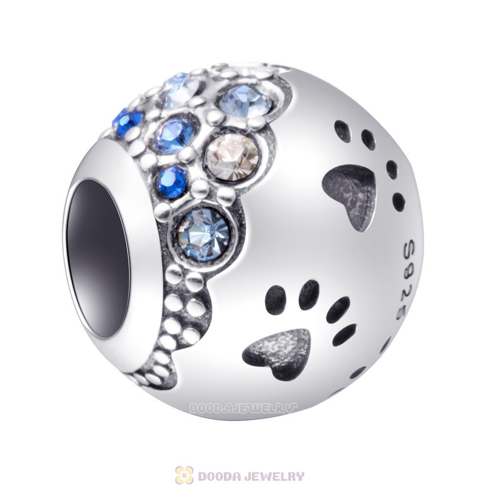 Dog Paw Print Charm with Austrian Crystal Blue Style