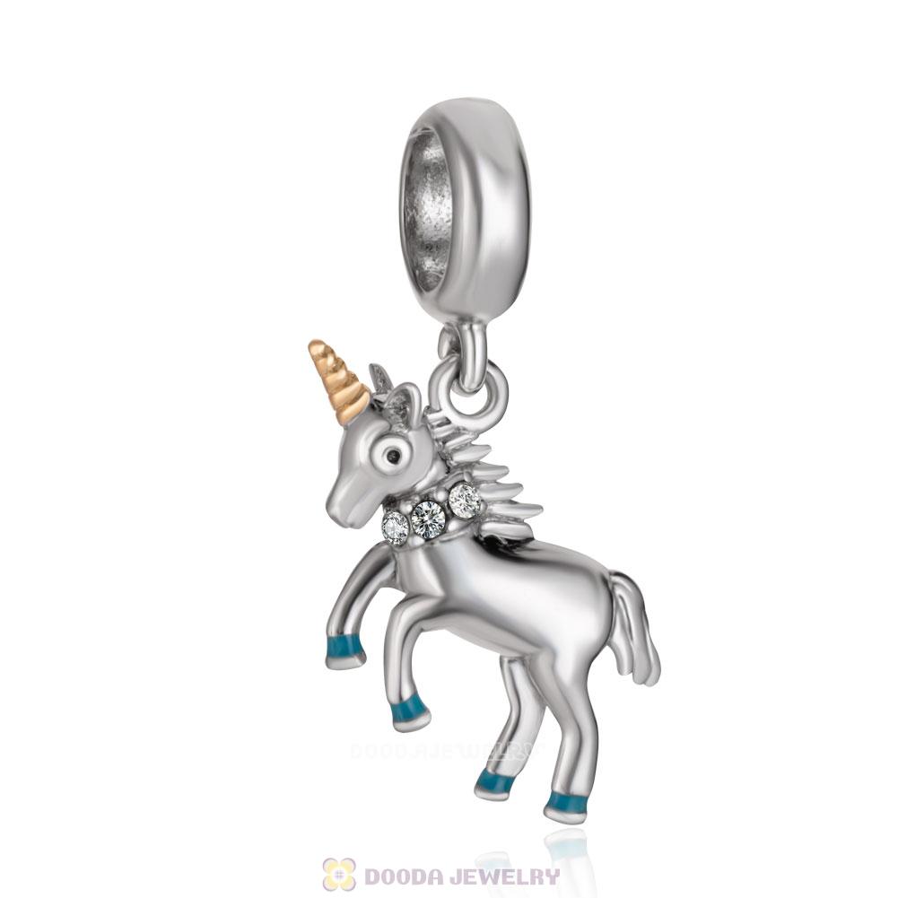 Dangle Unicorn Charms with Blue Enamel and Crystal