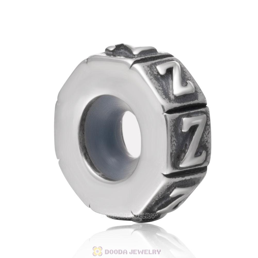 Alphabet Letter Z 925 Sterling Silver Rubber Stopper Beads 