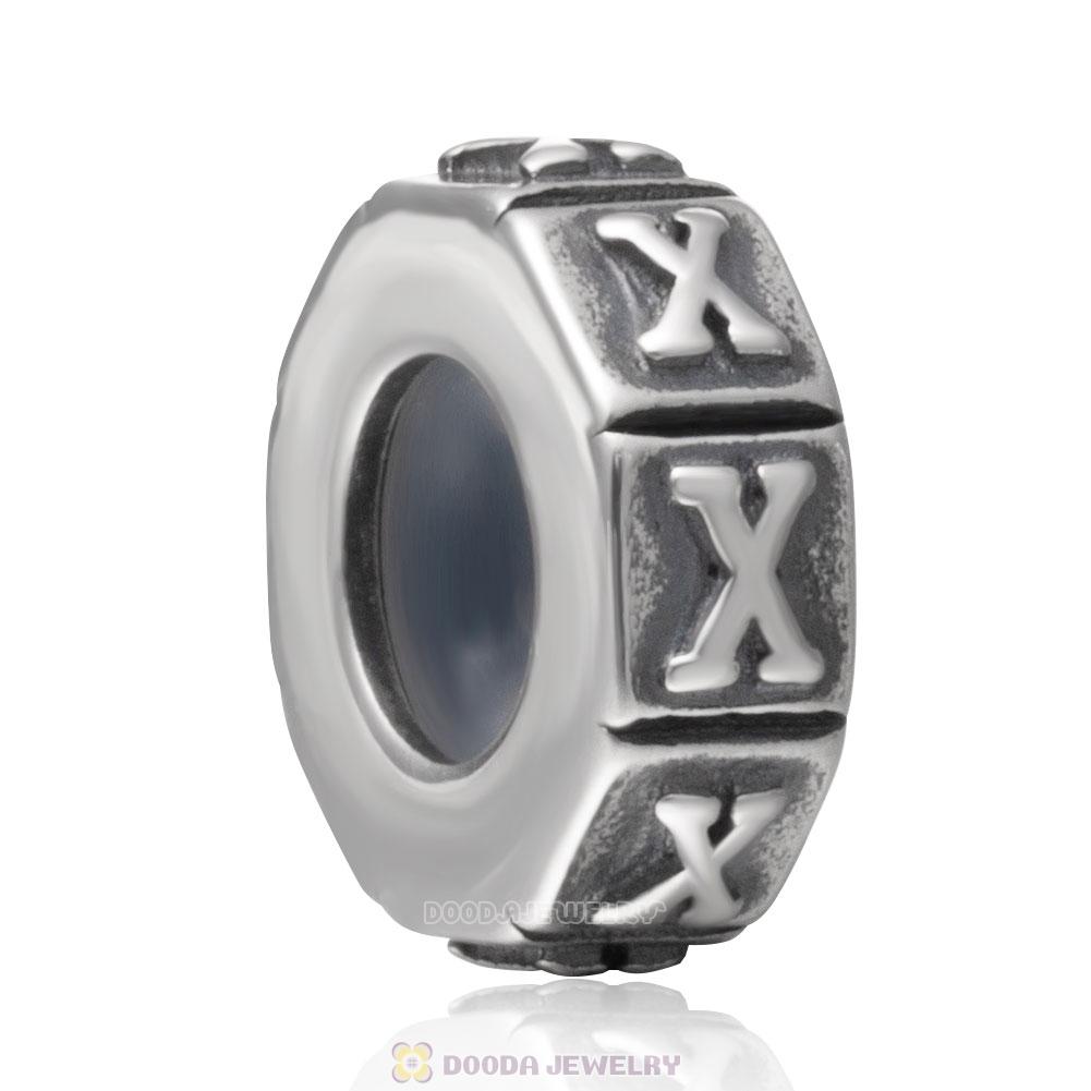 Alphabet Letter X 925 Sterling Silver Rubber Stopper Beads 