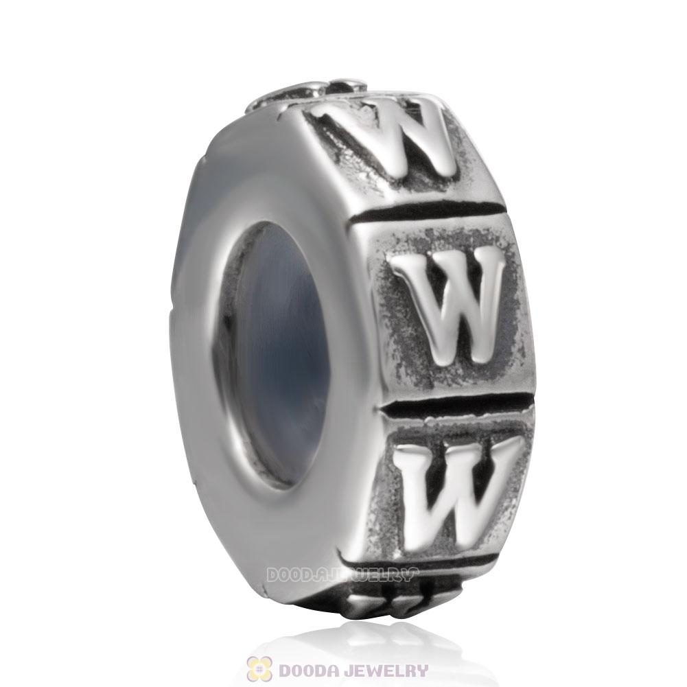 Alphabet Letter W 925 Sterling Silver Rubber Stopper Beads 