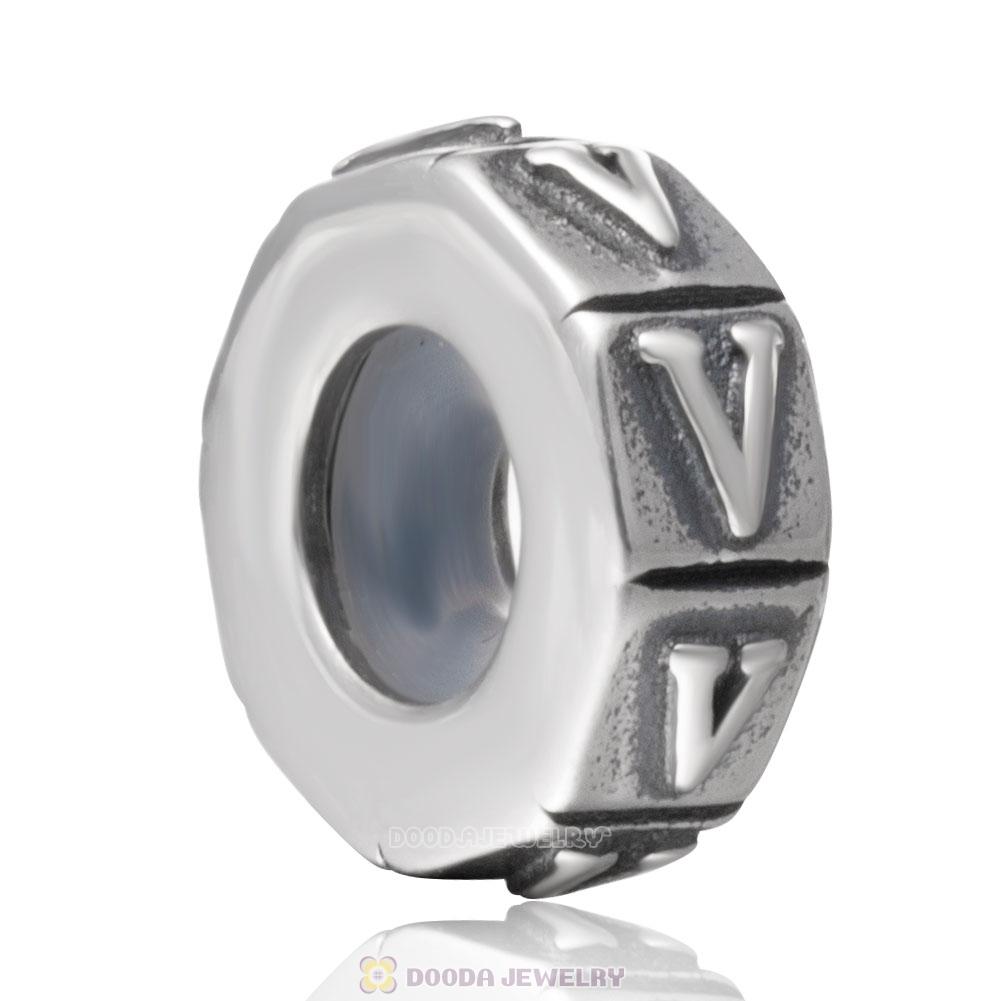 Alphabet Letter V 925 Sterling Silver Rubber Stopper Beads