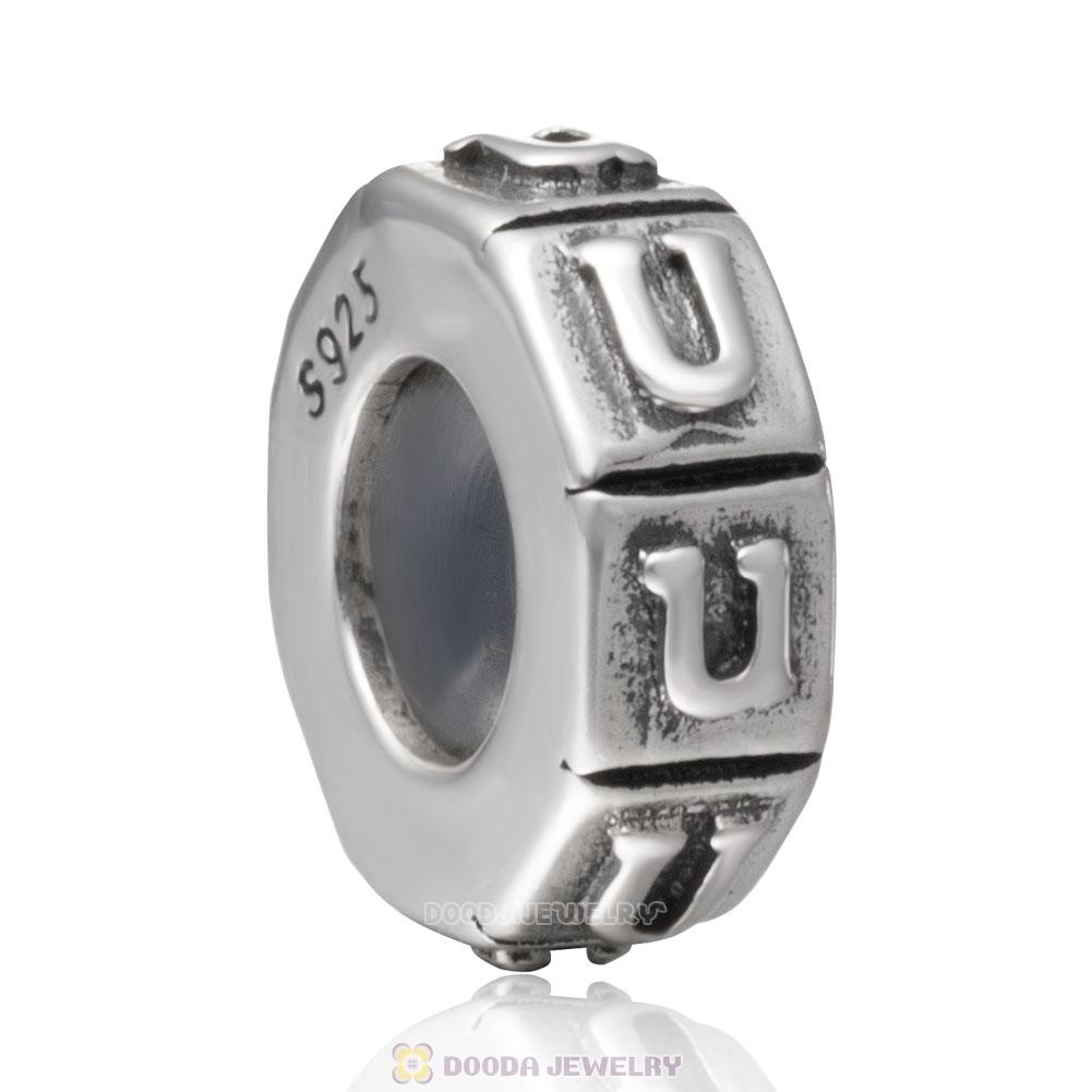Alphabet Letter U 925 Sterling Silver Rubber Stopper Beads 