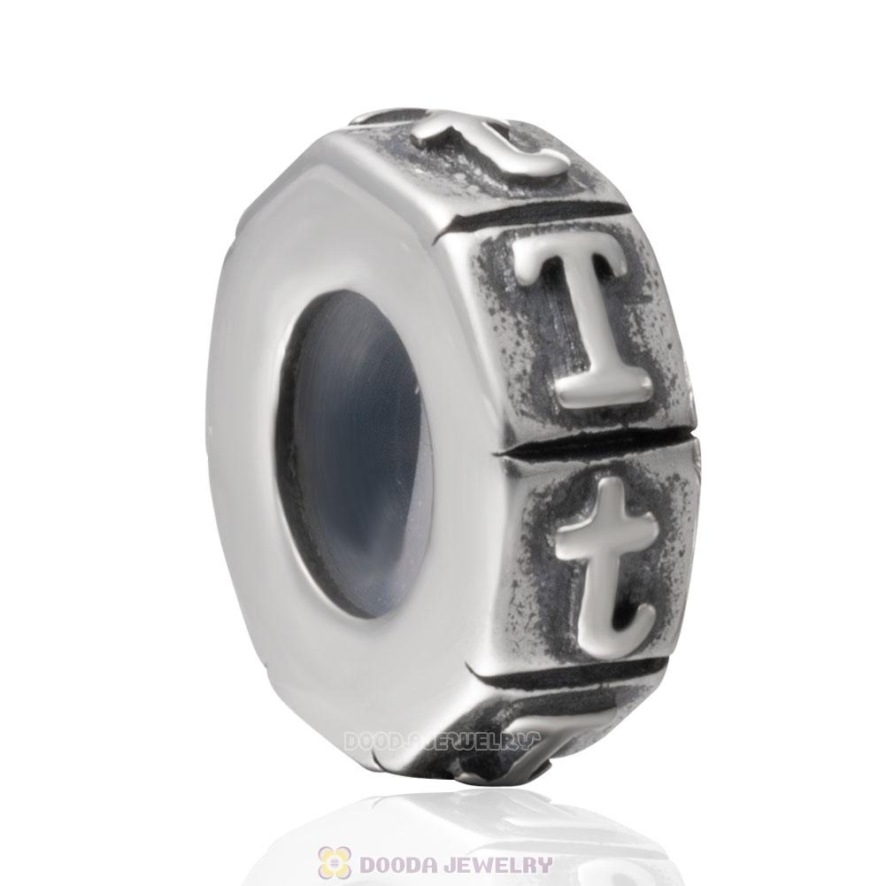 Alphabet Letter T 925 Sterling Silver Rubber Stopper Beads 