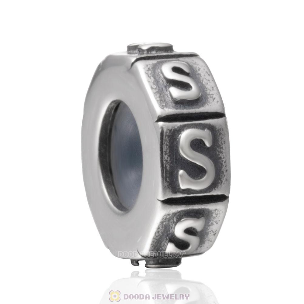Alphabet Letter S 925 Sterling Silver Rubber Stopper Beads