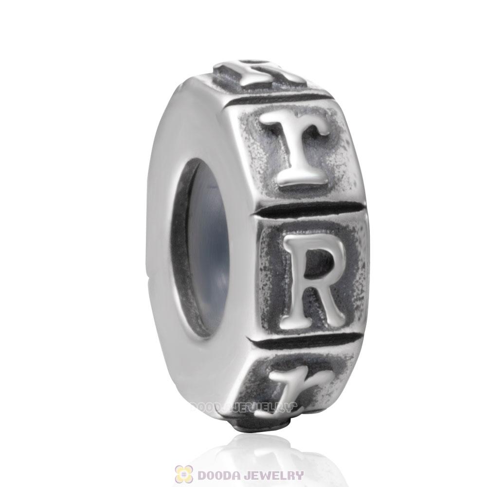 Alphabet Letter R 925 Sterling Silver Rubber Stopper Beads 