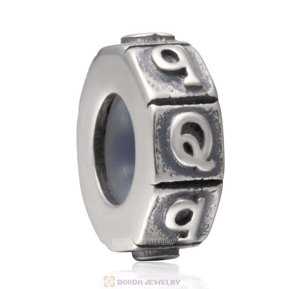 Alphabet Letter Q 925 Sterling Silver Rubber Stopper Beads 