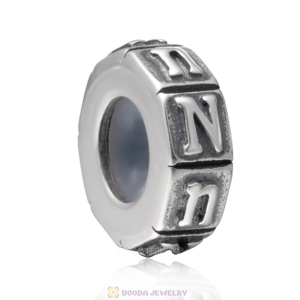 Alphabet Letter N 925 Sterling Silver Rubber Stopper Beads 