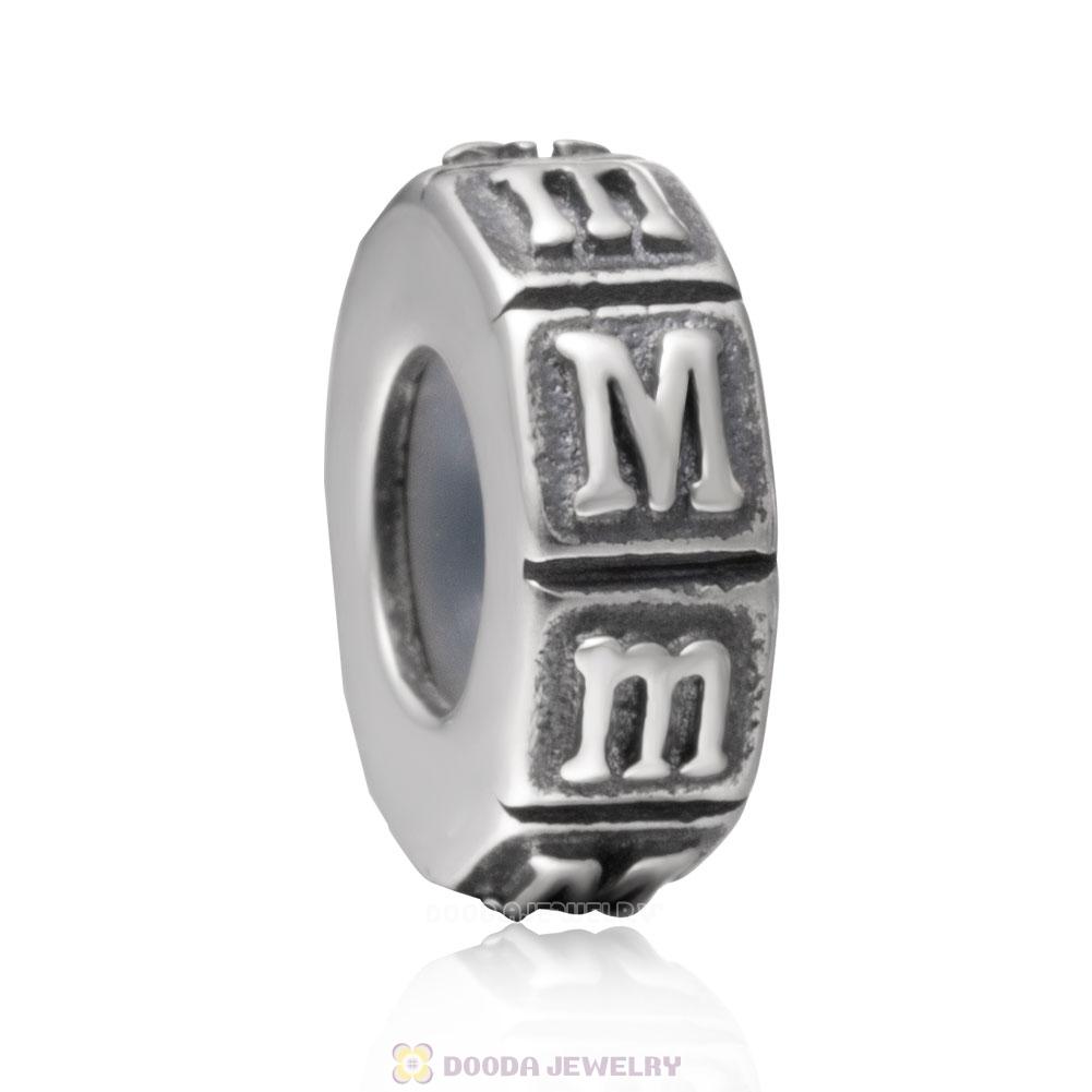 Alphabet Letter M 925 Sterling Silver Rubber Stopper Beads 