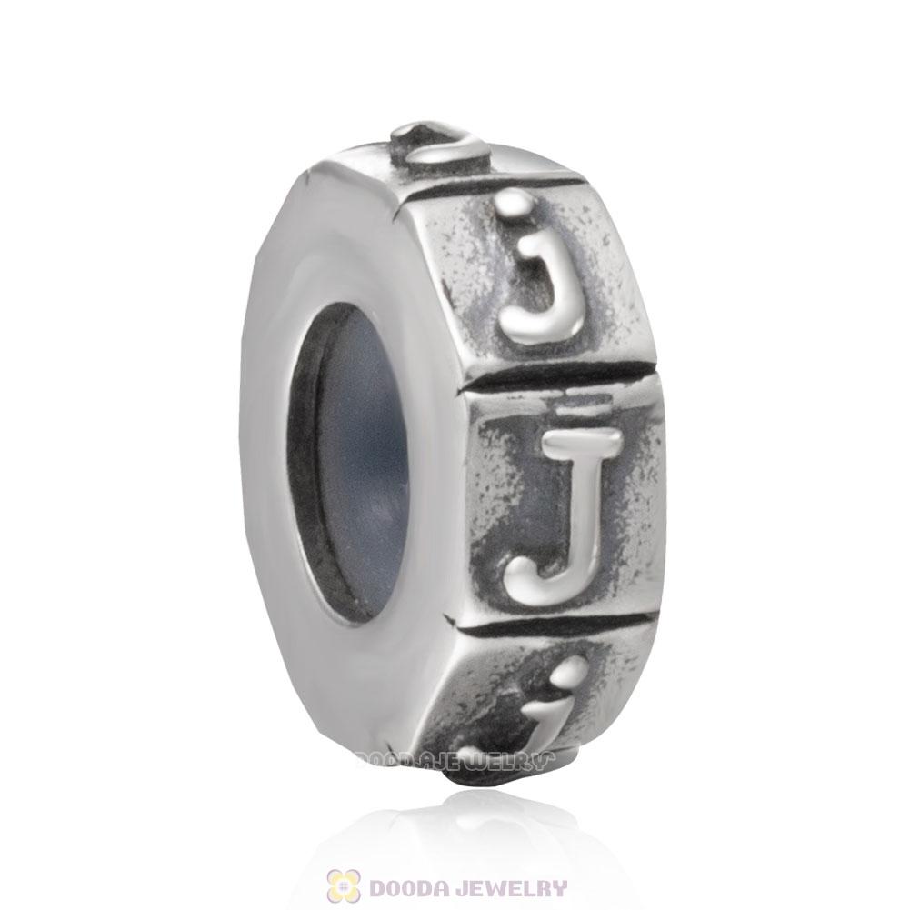 Alphabet Letter J 925 Sterling Silver Rubber Stopper Beads