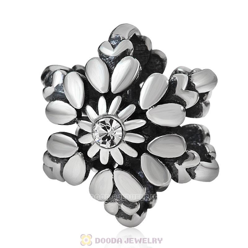Antique Sterling Silver Christmas Snowflake Charm Beads with Crystal