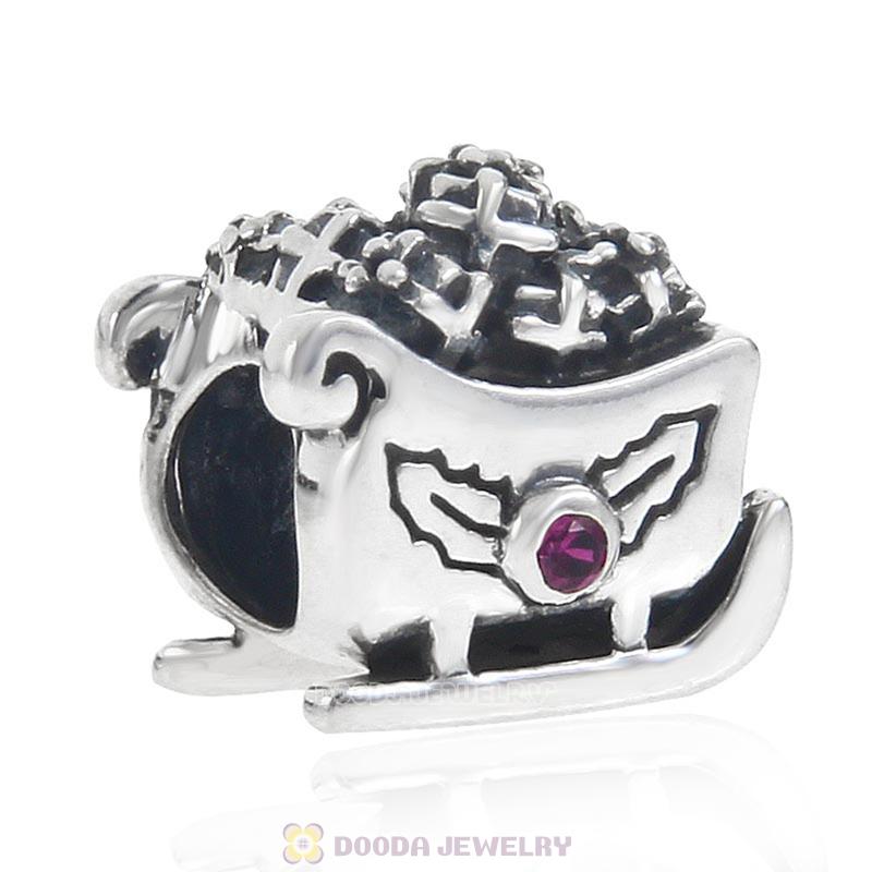Christmas Style Santa Claus Sleigh Charm Beads with CZ Stone
