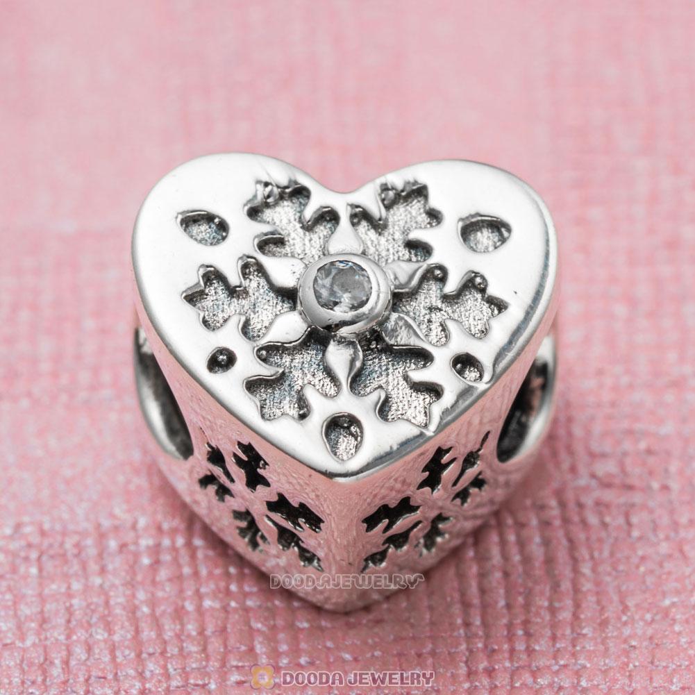 Love Snowflake Heart Charms with White Zircon