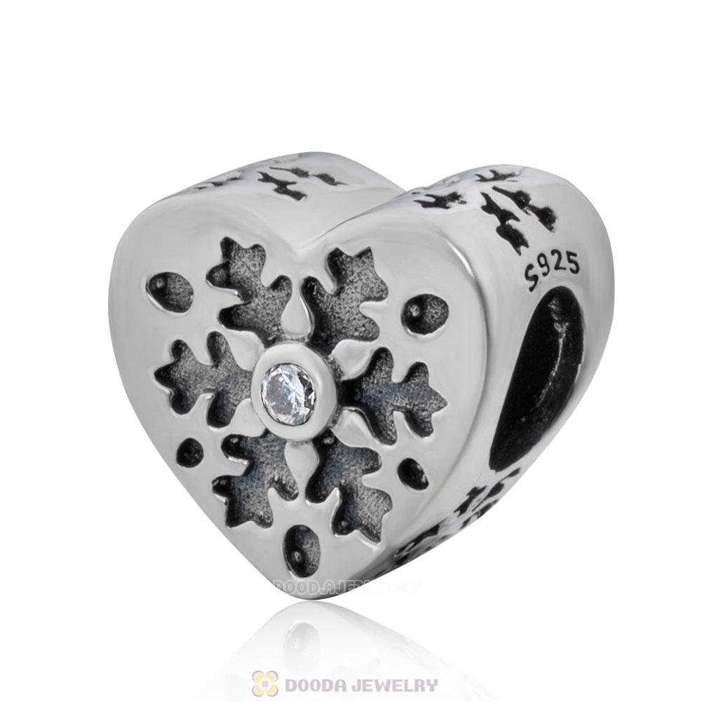 Love Snowflake Heart Charms with White Zircon