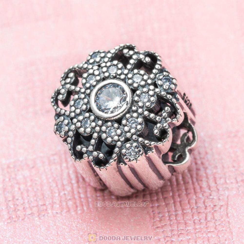 Shine Flower Charm in Sterling Silver with Clear CZ