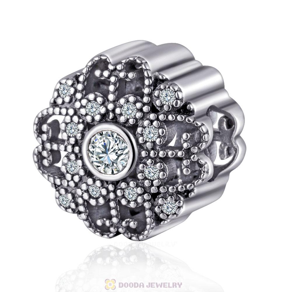 Shine Flower Charm in Sterling Silver with Clear CZ