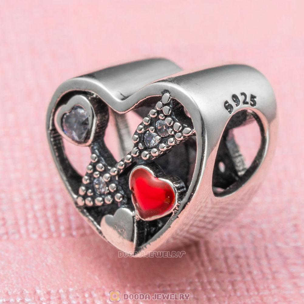 Arrow Love Heart Charm Beads with Enamel