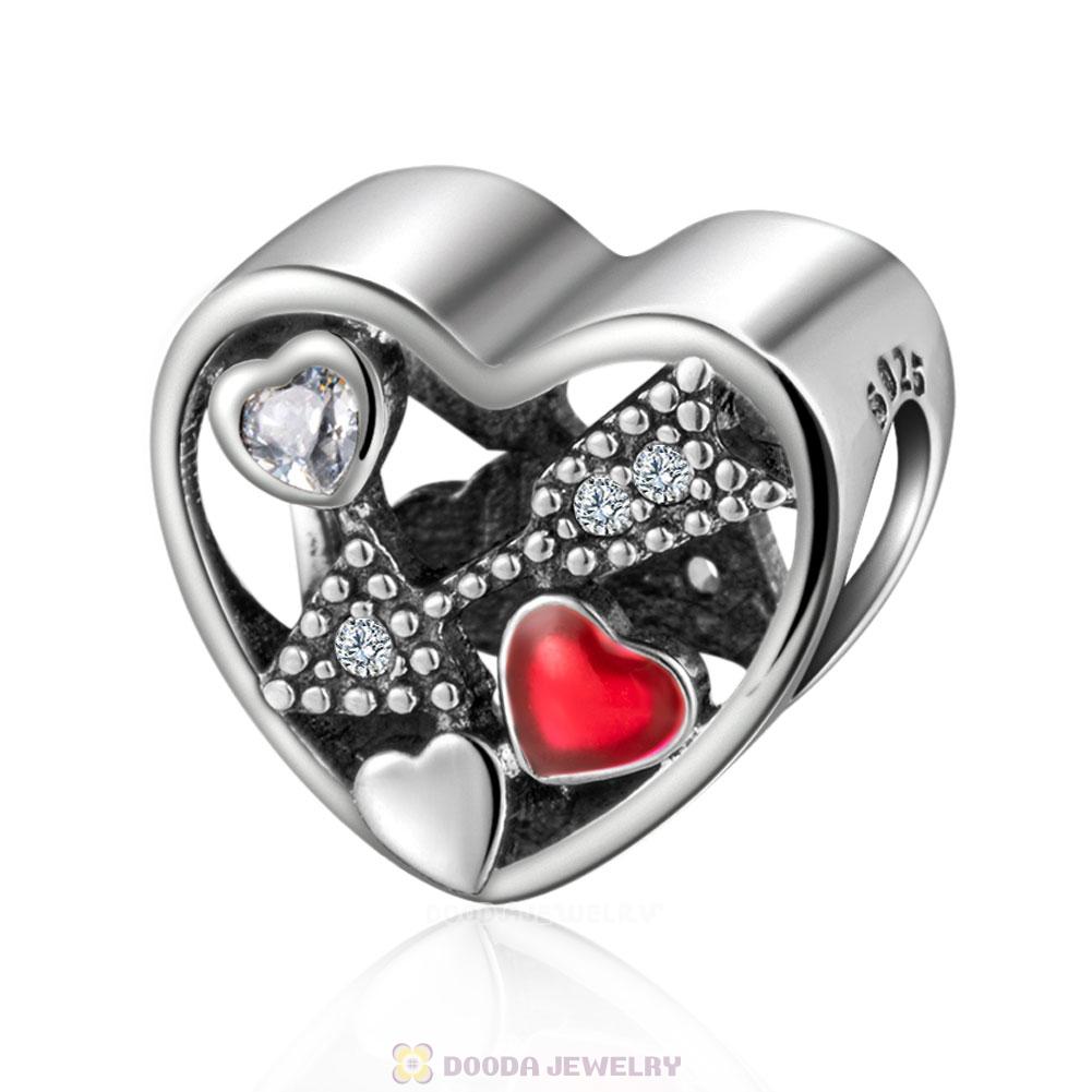 Arrow Love Heart Charm Beads with Enamel
