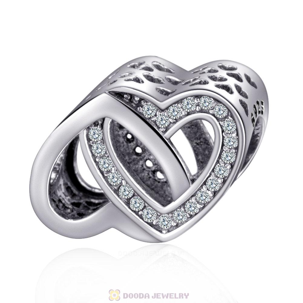 Entwined Love Heart Charm Beads with Clear CZ
