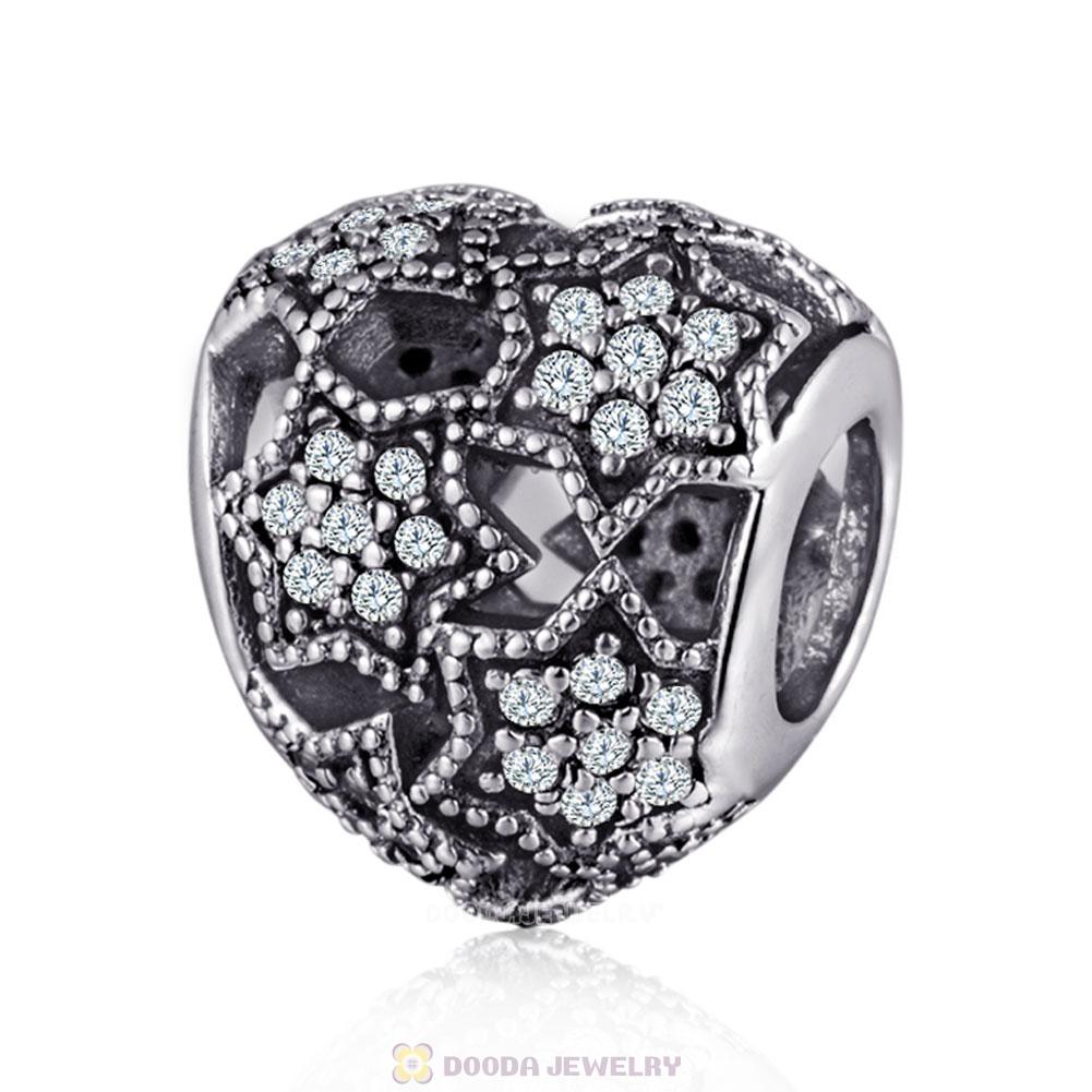 Starry Heart Charms with Clear CZ