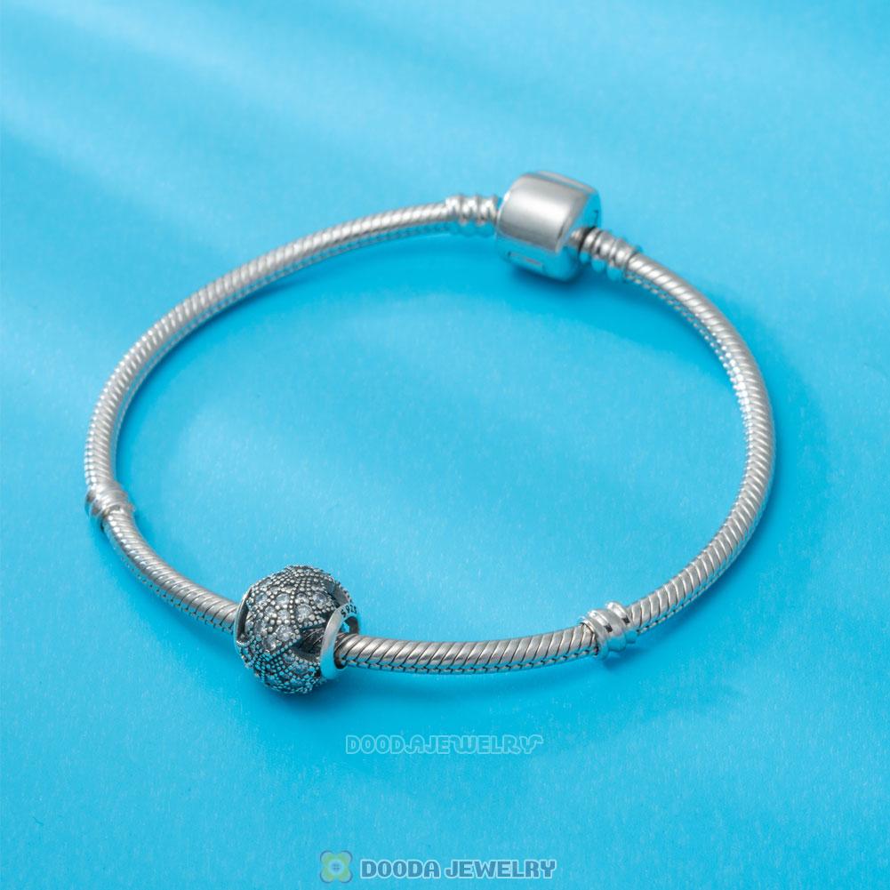 Openwork Charm Bead in Sterling Silver with Clear CZ