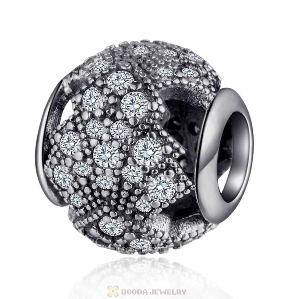 Openwork Charm Bead in Sterling Silver with Clear CZ