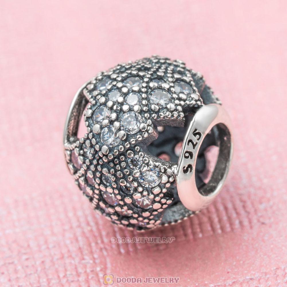 Openwork Charm Bead in Sterling Silver with Clear CZ