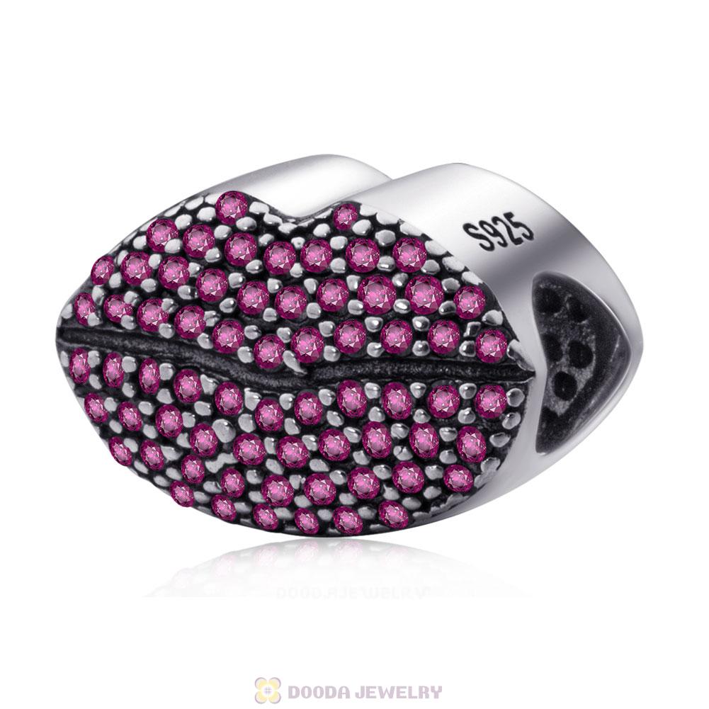 Kiss More Lips Charm with Pave Cubic Zirconia