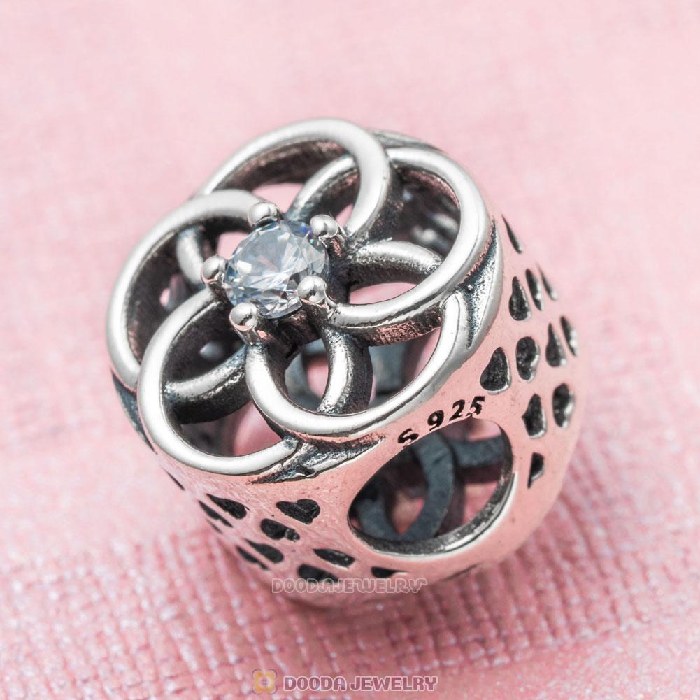 Openwork Flower Charm in Sterling Silver with Clear CZ