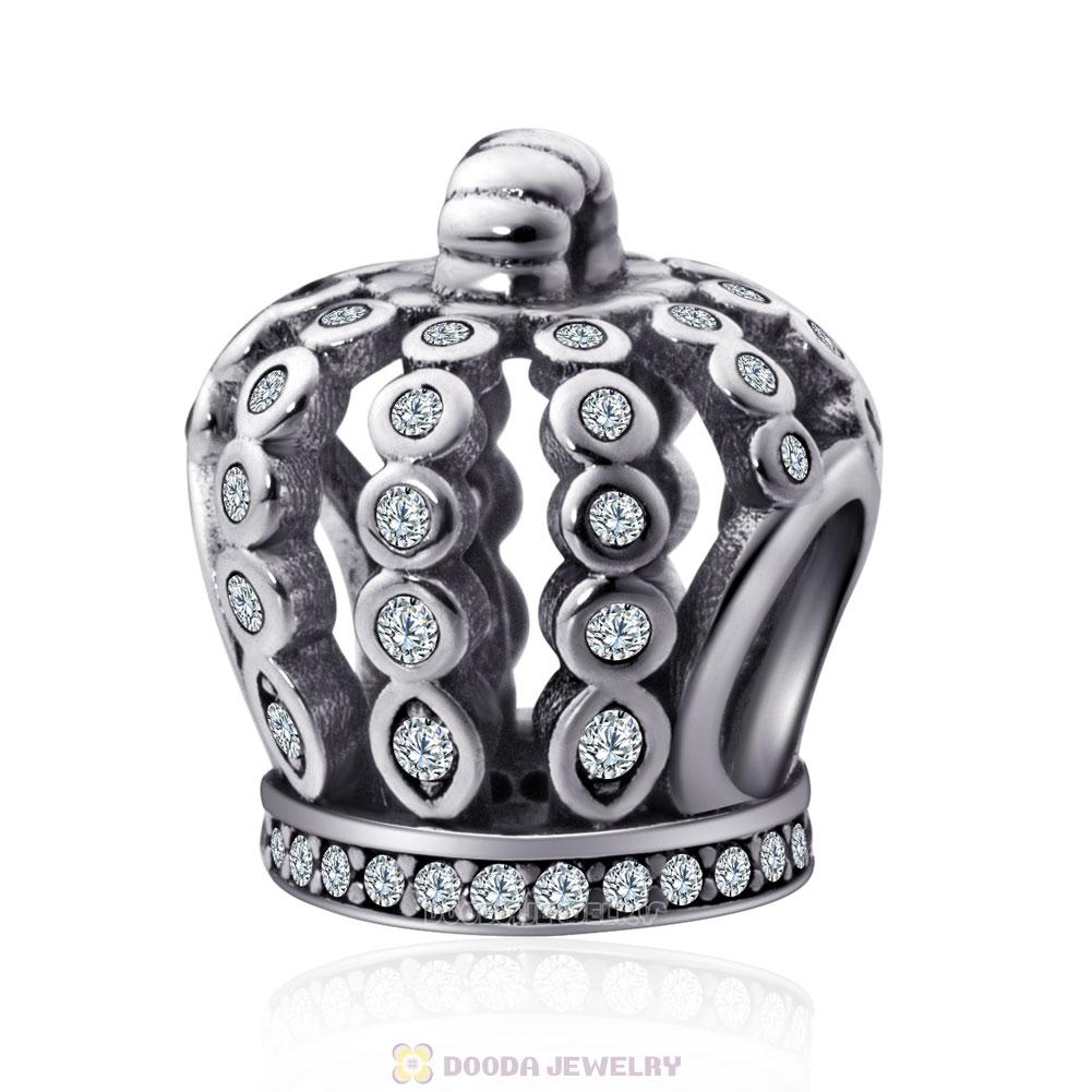 Royal Crown Charm in Sterling Silver with White Zircon