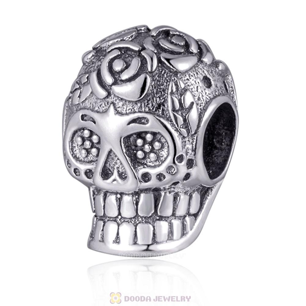 Day of the dead Sugar Skull Charm Antique 925 Silver