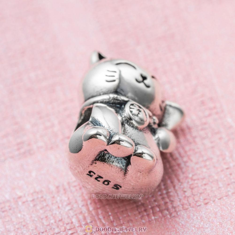 Lucky Cat Charm in 925 Sterling Silver with Screw