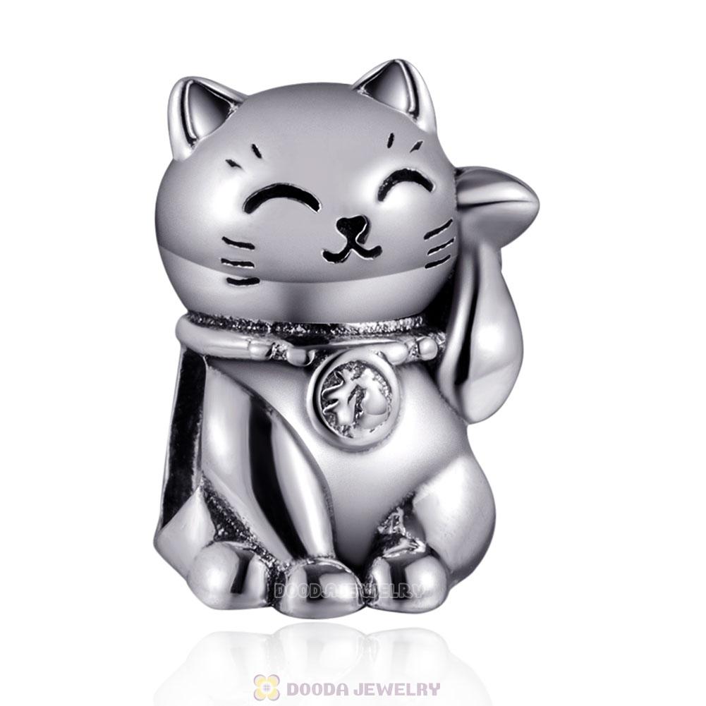 Lucky Cat Charm in 925 Sterling Silver with Screw