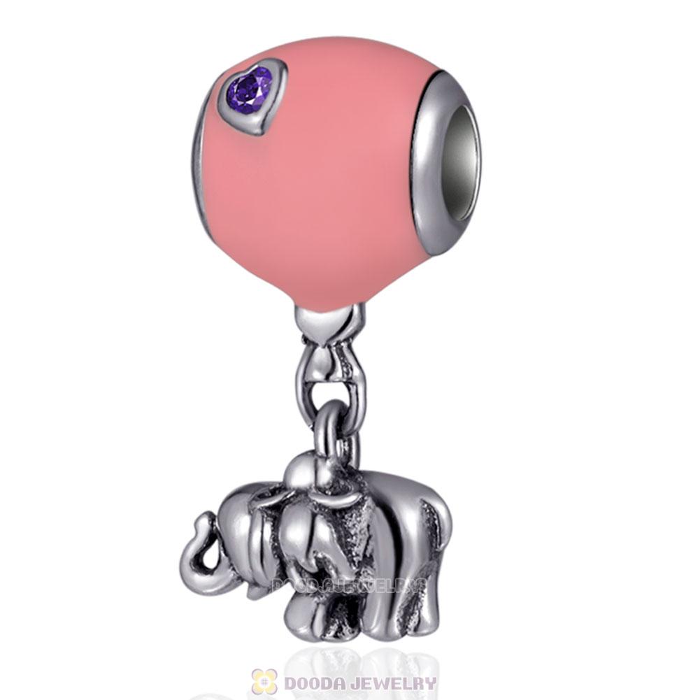 Elephant and Pink Ballon Charm in 925 Sterling Silver