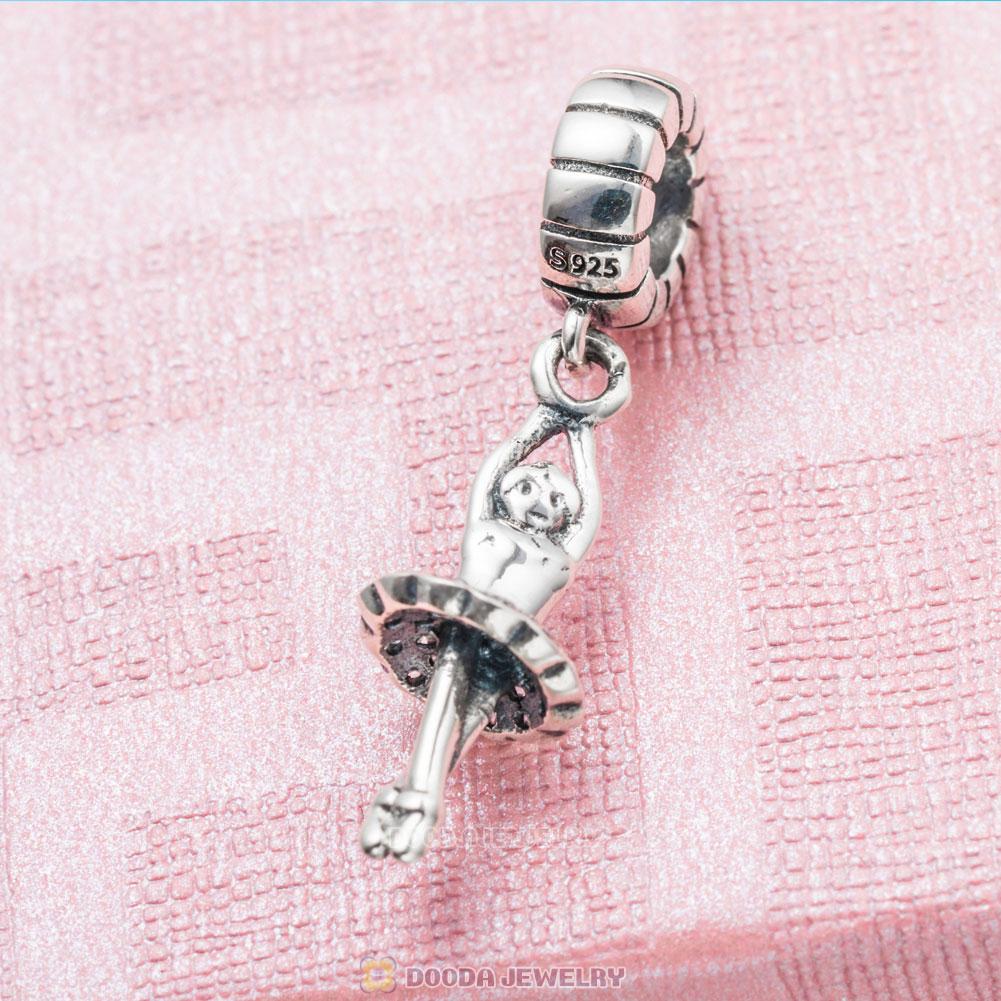 Ballerina Hanging Charm in 925 Sterling Silver with Clear Cz